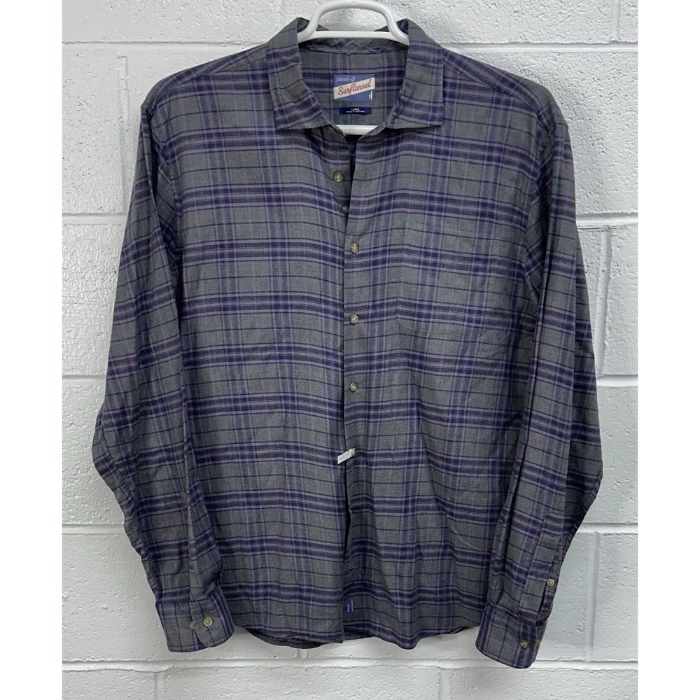 johnnie-O Howard Surflannel Light Gray Plaid Stretch Shirt / Men's Large